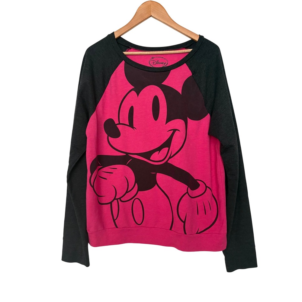Disney Mickey Mouse Cozy Pink Charcoal Raglan Graphic Sweatshirt XXL Women